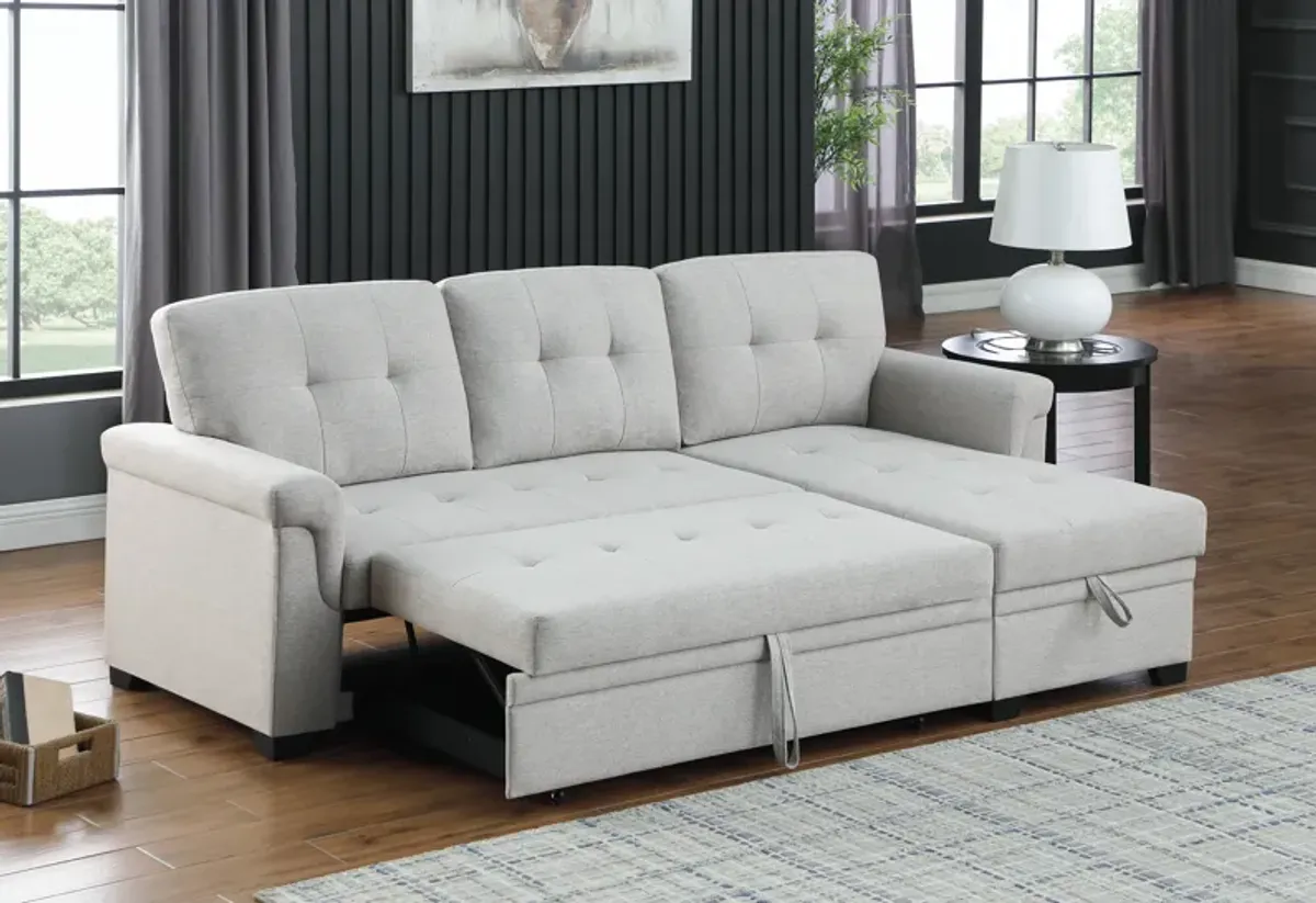 Lucca Light Gray Linen Reversible Sleeper Sectional Sofa With Storage Chaise