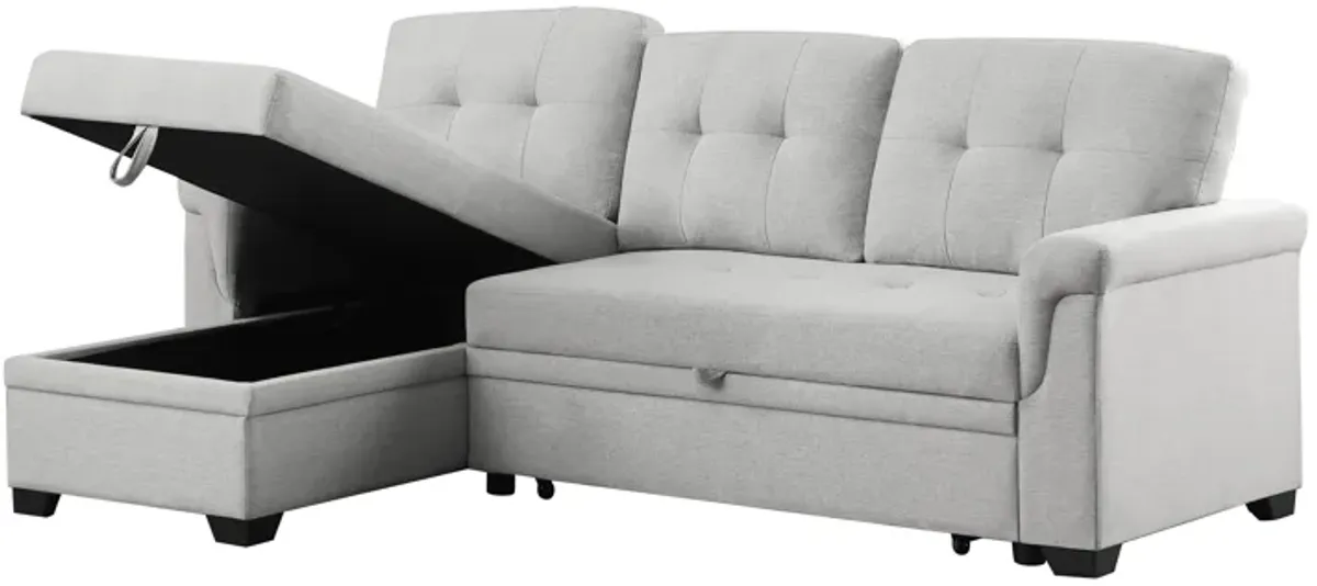 Lucca Light Gray Linen Reversible Sleeper Sectional Sofa With Storage Chaise