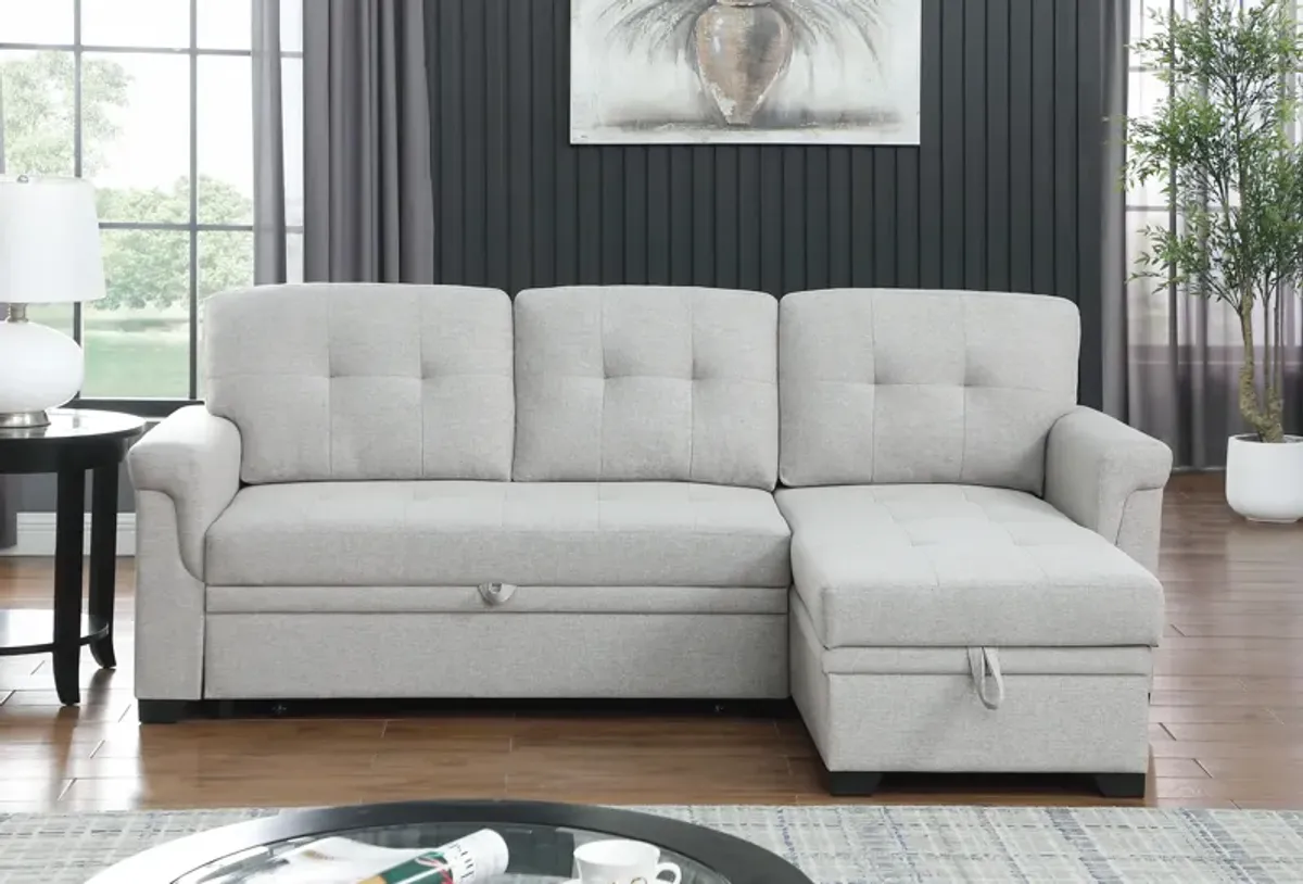 Lucca Light Gray Linen Reversible Sleeper Sectional Sofa With Storage Chaise