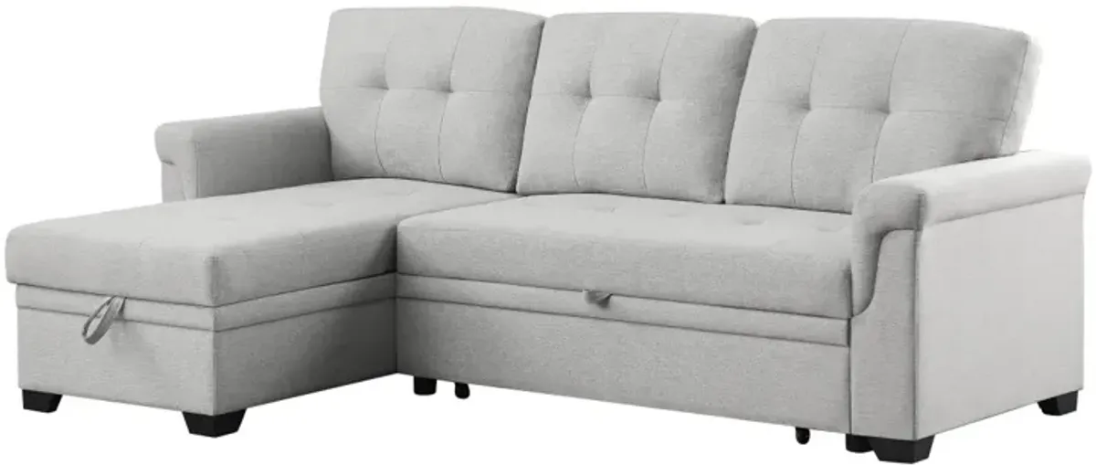 Lucca Light Gray Linen Reversible Sleeper Sectional Sofa With Storage Chaise