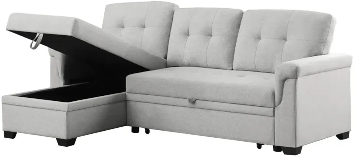 Lucca Light Gray Linen Reversible Sleeper Sectional Sofa With Storage Chaise