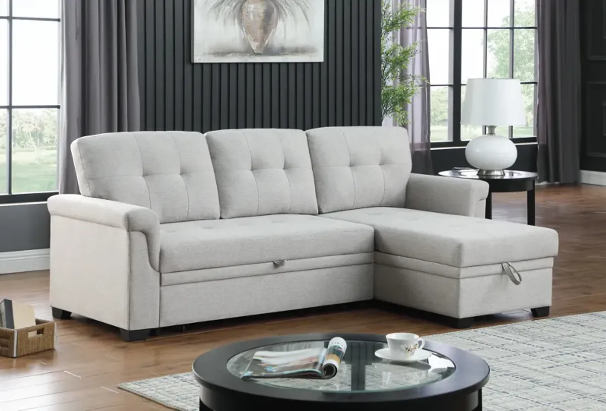 Lucca Light Gray Linen Reversible Sleeper Sectional Sofa With Storage Chaise