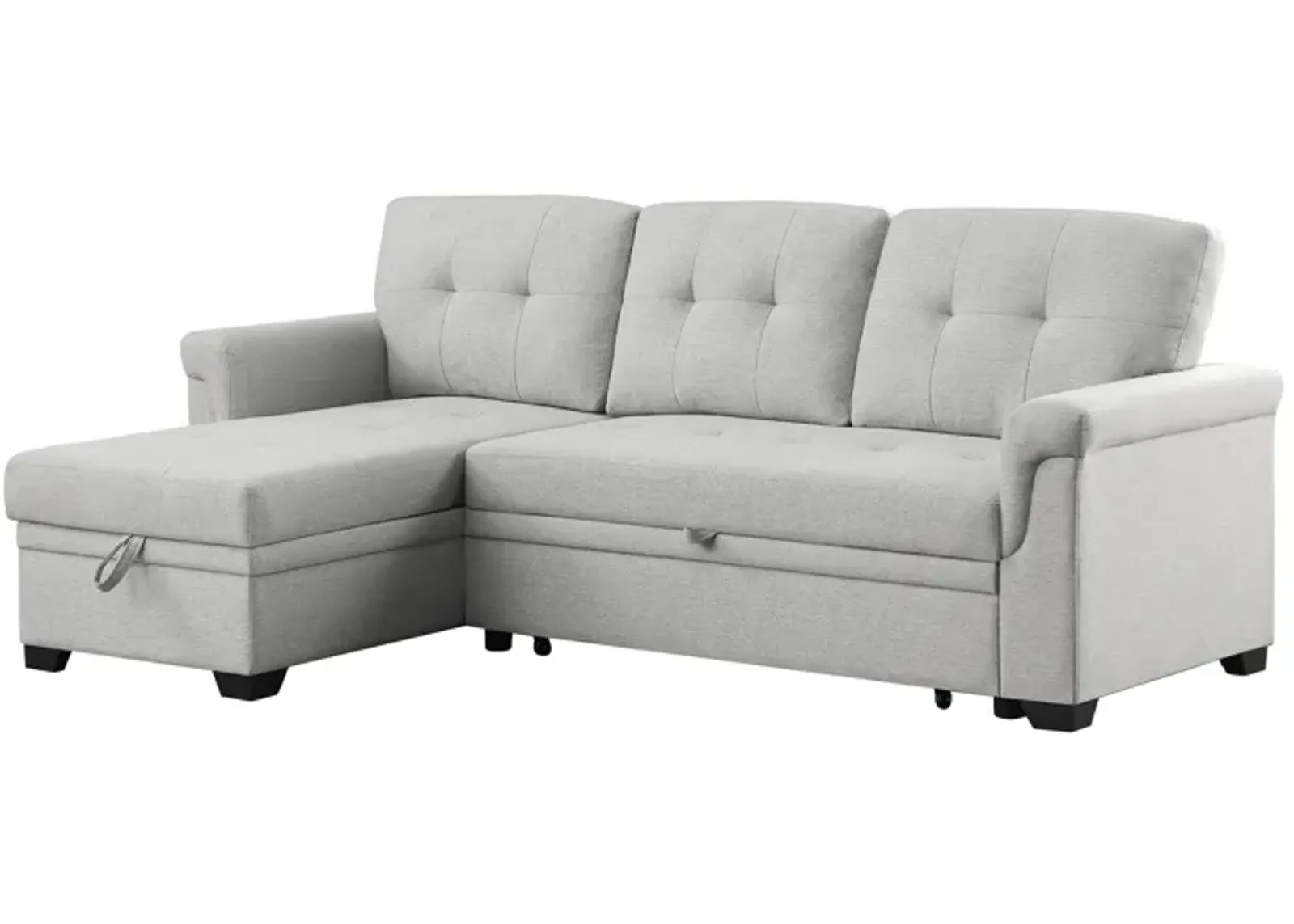 Lucca Light Gray Linen Reversible Sleeper Sectional Sofa With Storage Chaise