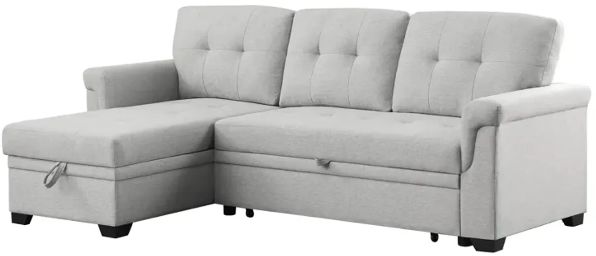 Lucca Light Gray Linen Reversible Sleeper Sectional Sofa With Storage Chaise