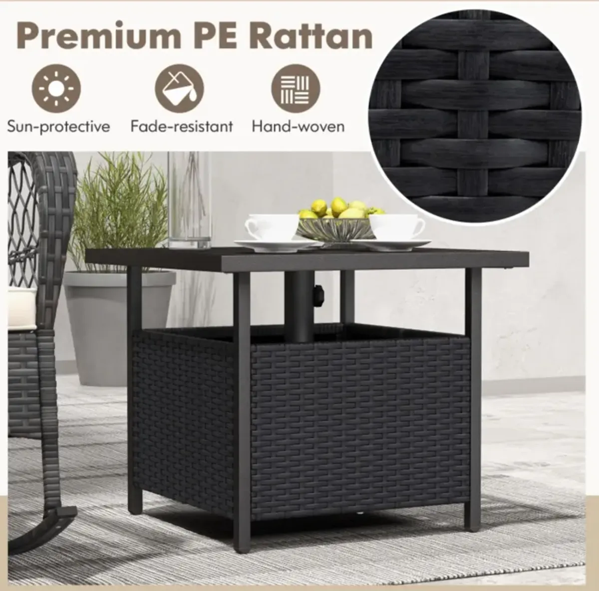 Hivvago Outdoor Patio Rattan Wicker Steel Side Deck Table