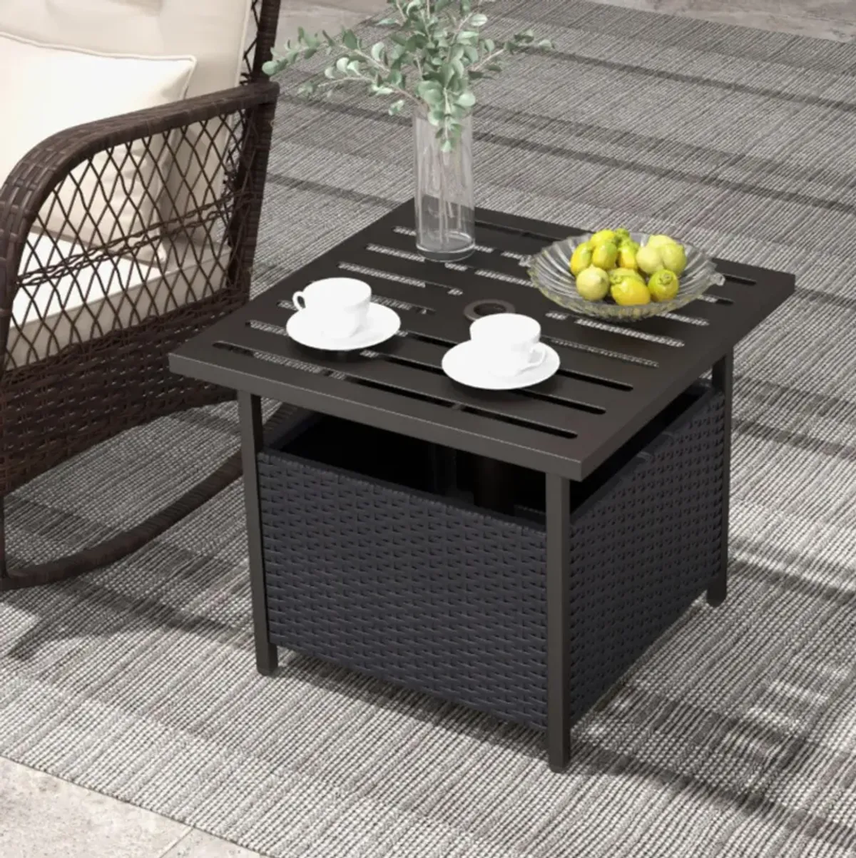 Hivvago Outdoor Patio Rattan Wicker Steel Side Deck Table