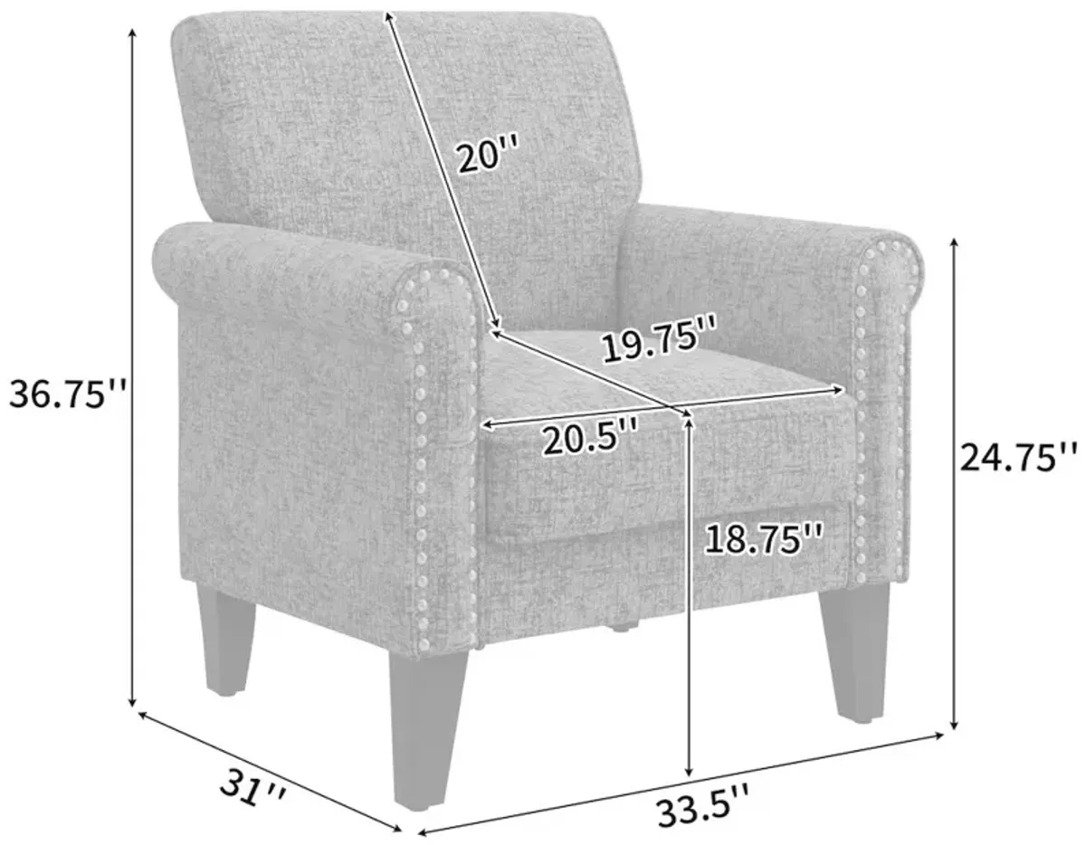 HL Home Furnishings Jean Rolled Armchairs with Nailheads in Pink Chenille