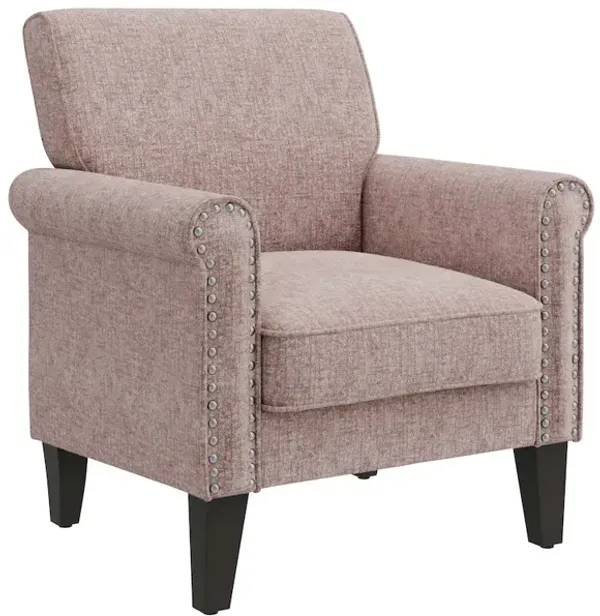 HL Home Furnishings Jean Rolled Armchairs with Nailheads in Pink Chenille