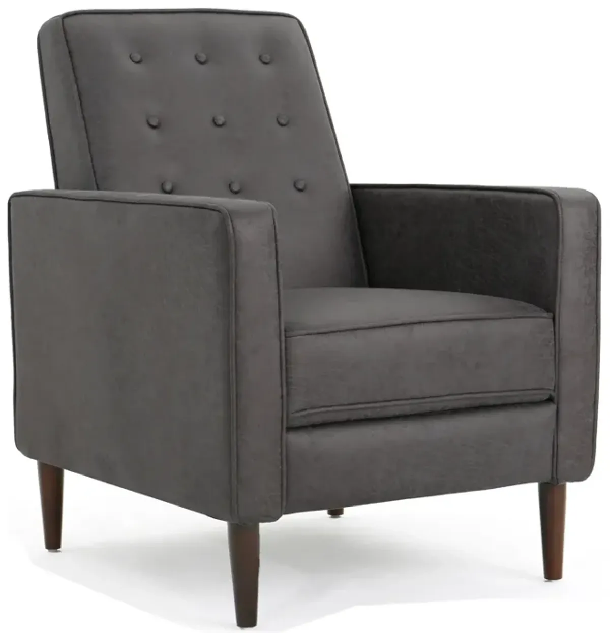 Dupe Manual Recliner Chair, Button Tufted Dark Gray Plush Fabric - Benzara