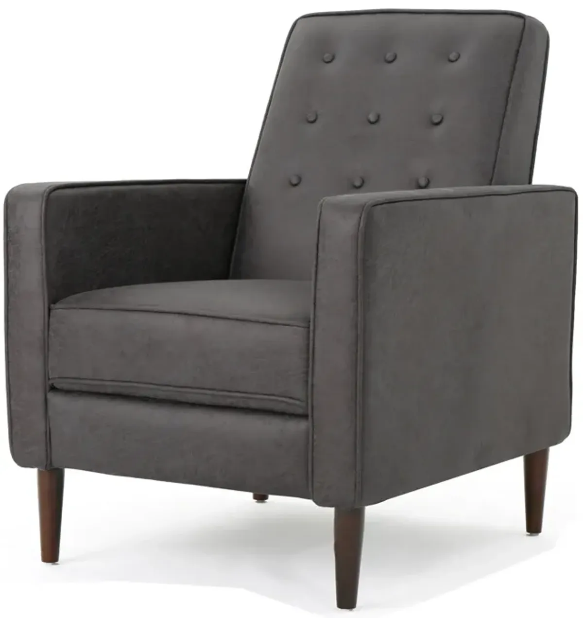 Dupe Manual Recliner Chair, Button Tufted Dark Gray Plush Fabric - Benzara