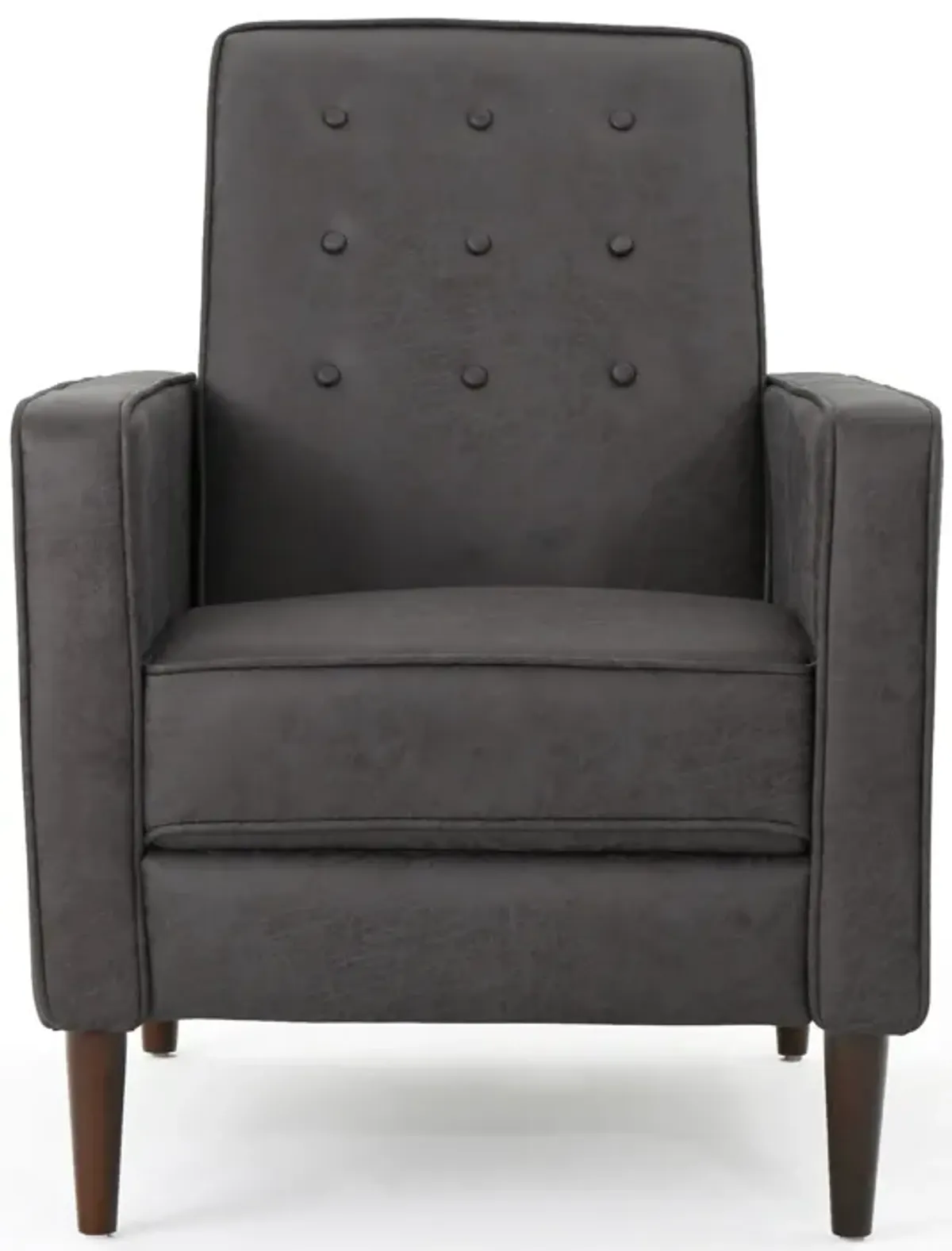 Dupe Manual Recliner Chair, Button Tufted Dark Gray Plush Fabric - Benzara