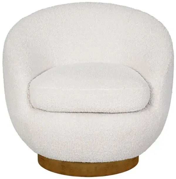 INK+IVY Jessel Shearling Sherpa Swivel Chair with Wood Base in Cream Color