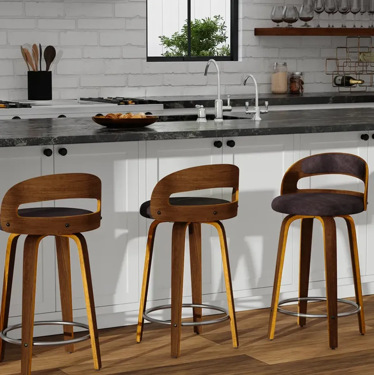 Modern Upholstered Swivel Counter Height Stool