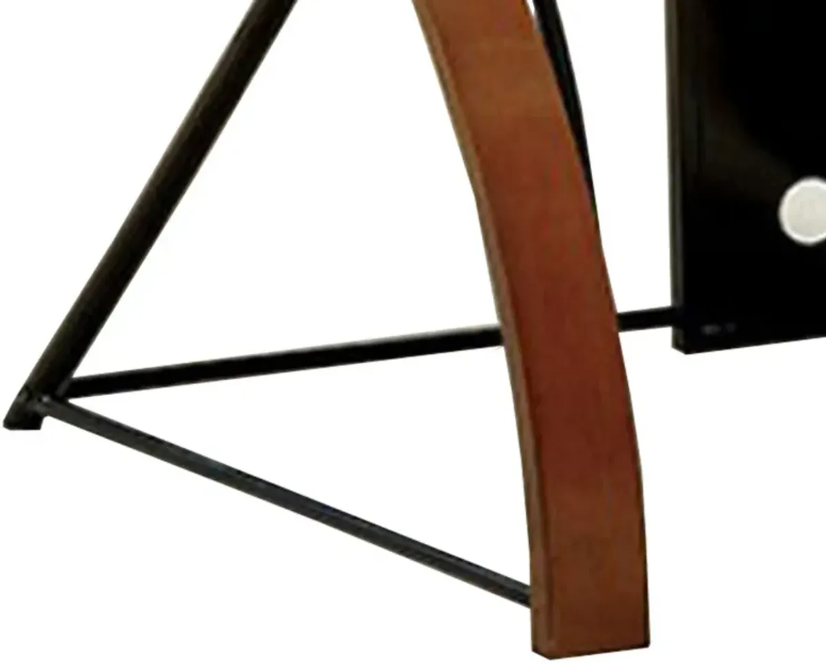 Glass Top Computer Desk with Z Shaped Metal Legs, Brown and Black - Benzara