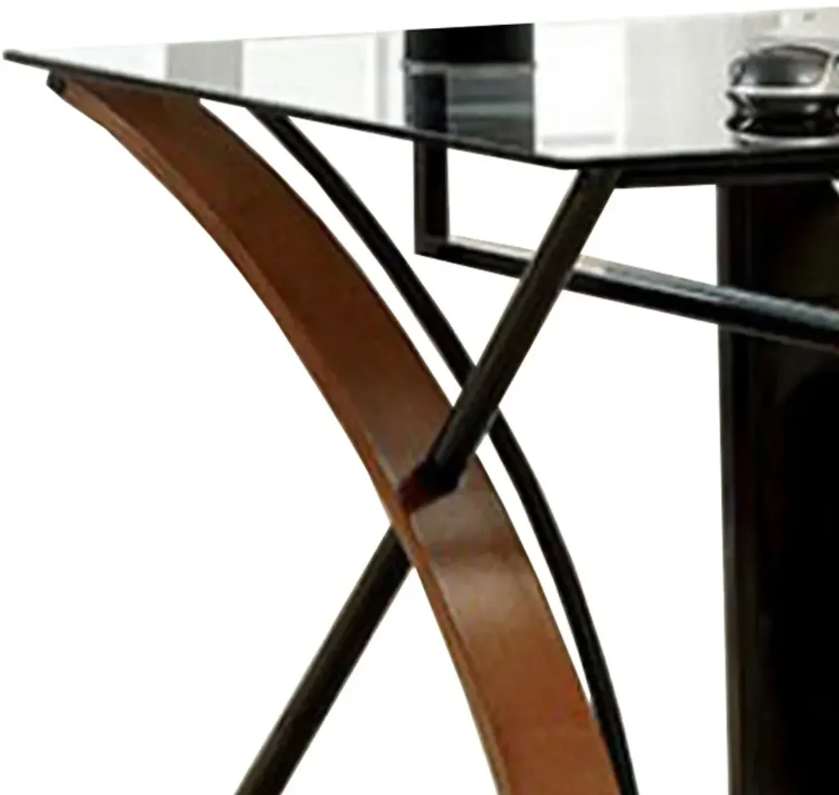 Glass Top Computer Desk with Z Shaped Metal Legs, Brown and Black - Benzara