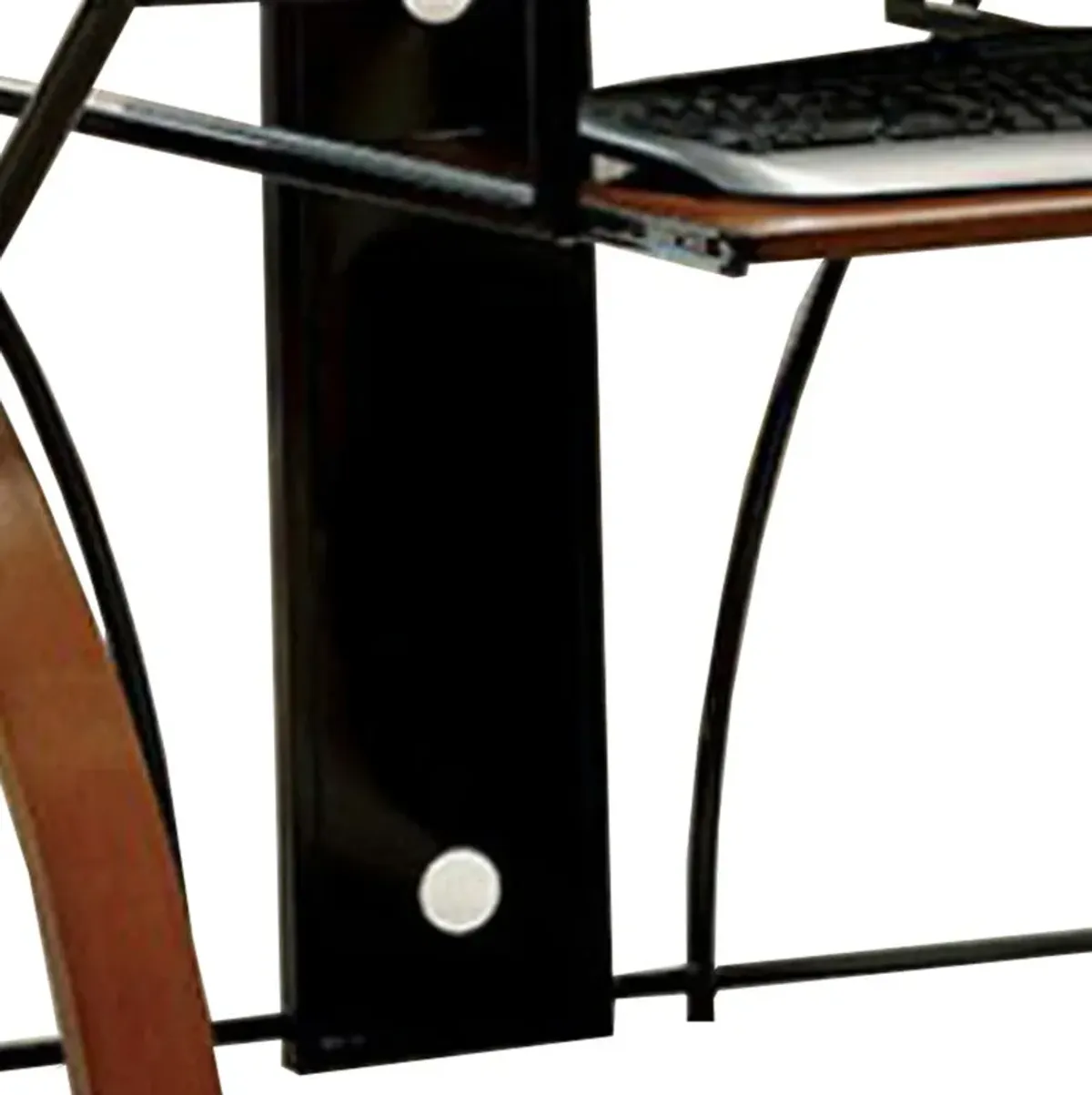 Glass Top Computer Desk with Z Shaped Metal Legs, Brown and Black - Benzara