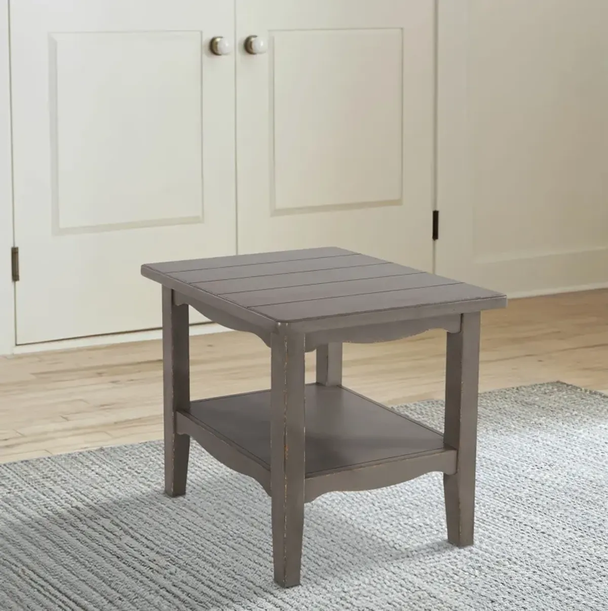 Arin 26 Inch Side End Table, Open Shelf, Vintage Style Gray Hardwood - Benzara