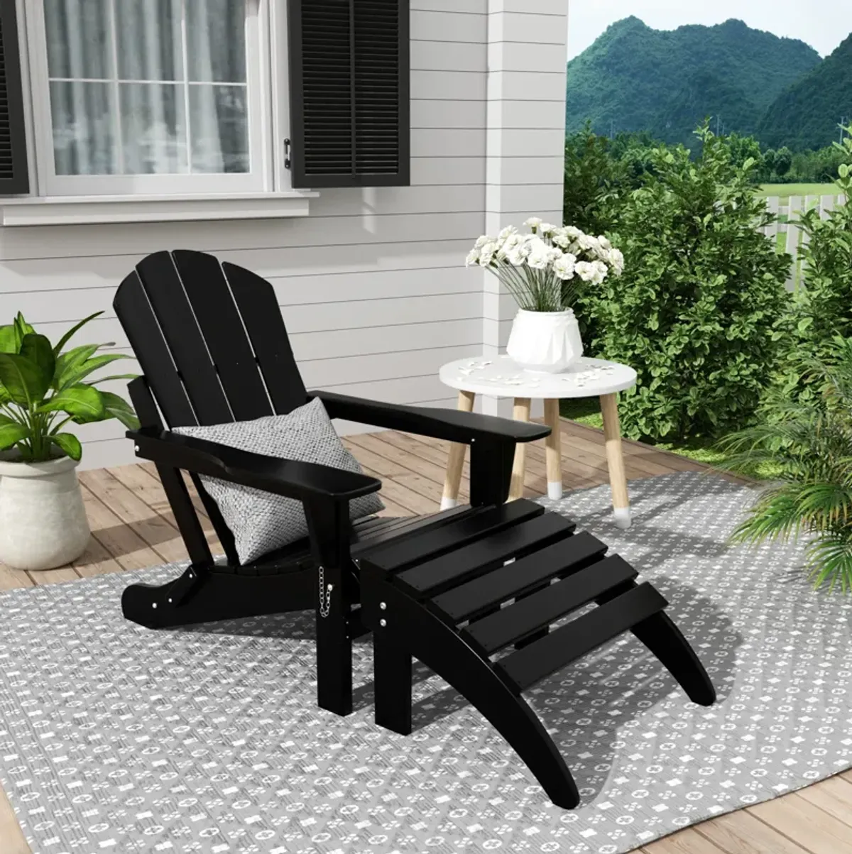 WestinTrends Folding Adirondack Chair With Footrest Ottoman Set