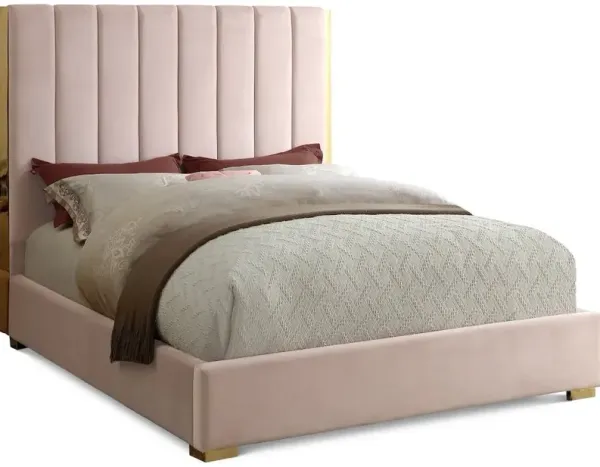 Meridian Furniture Becca Pink Velvet Queen Bed