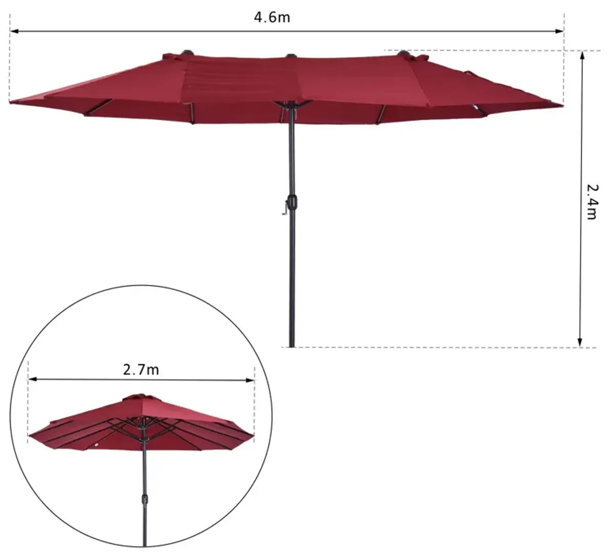 Wine Red Sun Shield: 15ft Double-Sided Patio Umbrella for Backyard