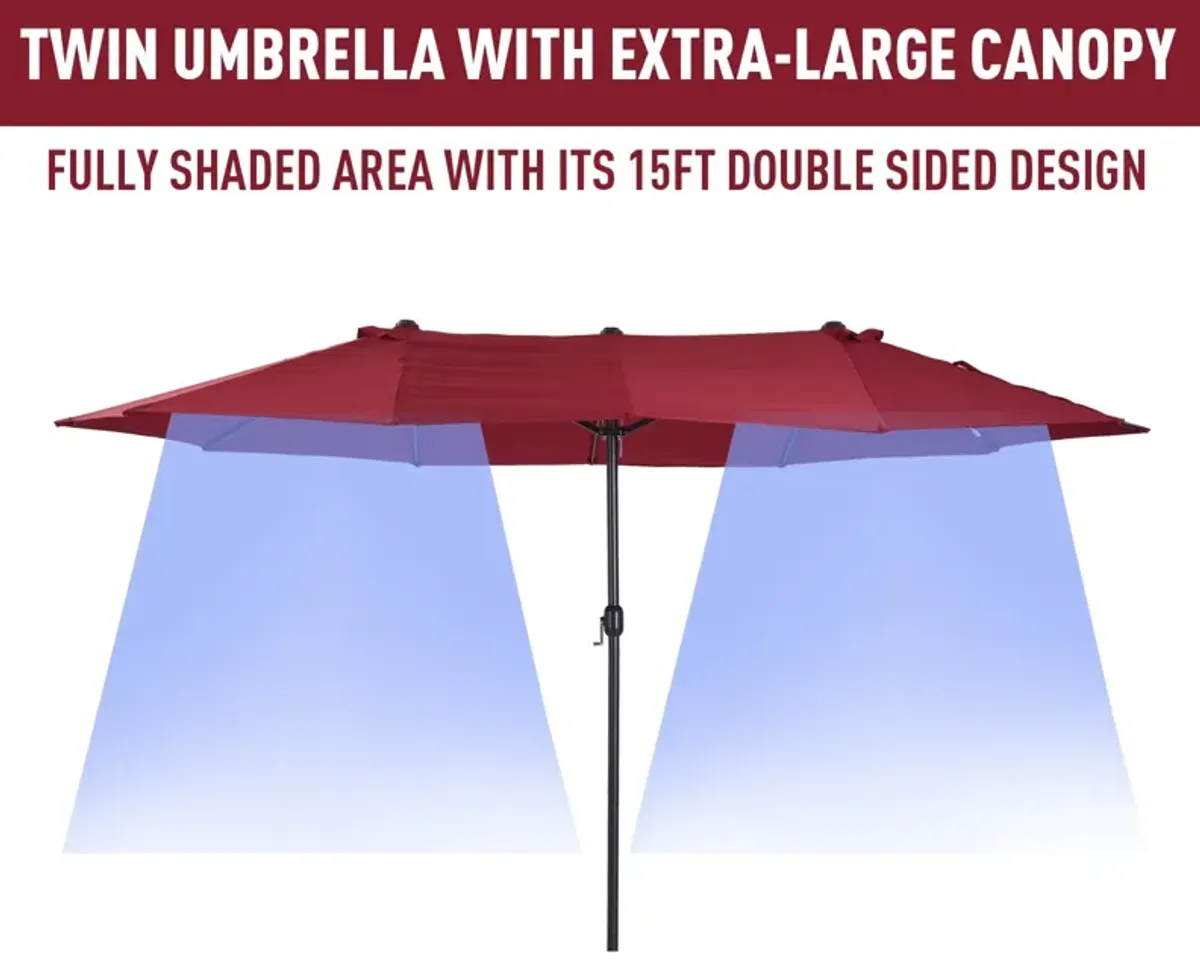 Wine Red Sun Shield: 15ft Double-Sided Patio Umbrella for Backyard