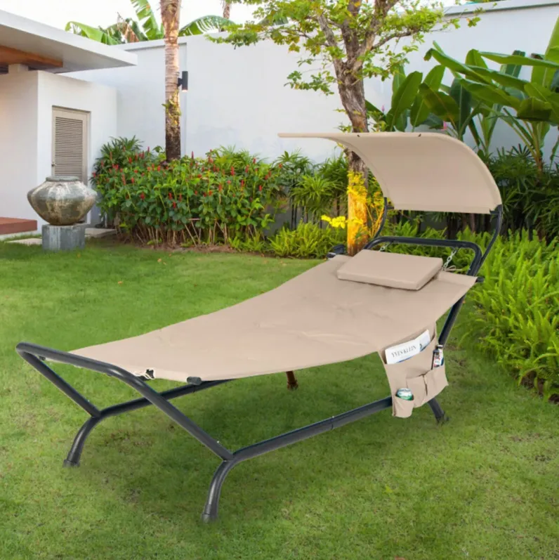 Hivvago Patio Hanging Chaise Lounge Chair with Canopy Cushion Pillow and Storage Bag