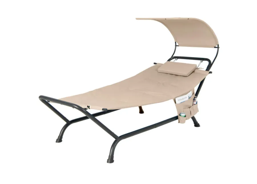 Hivvago Patio Hanging Chaise Lounge Chair with Canopy Cushion Pillow and Storage Bag