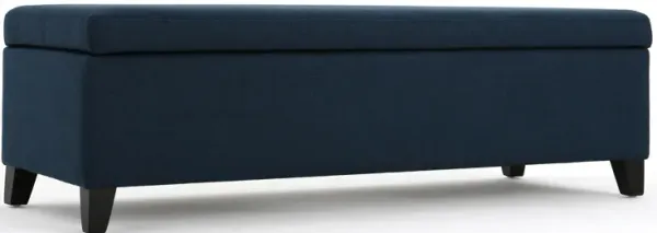 Harry Storage Ottoman Bench, Navy Blue Fabric 51 Inch Solid Birch Wood -Benzara