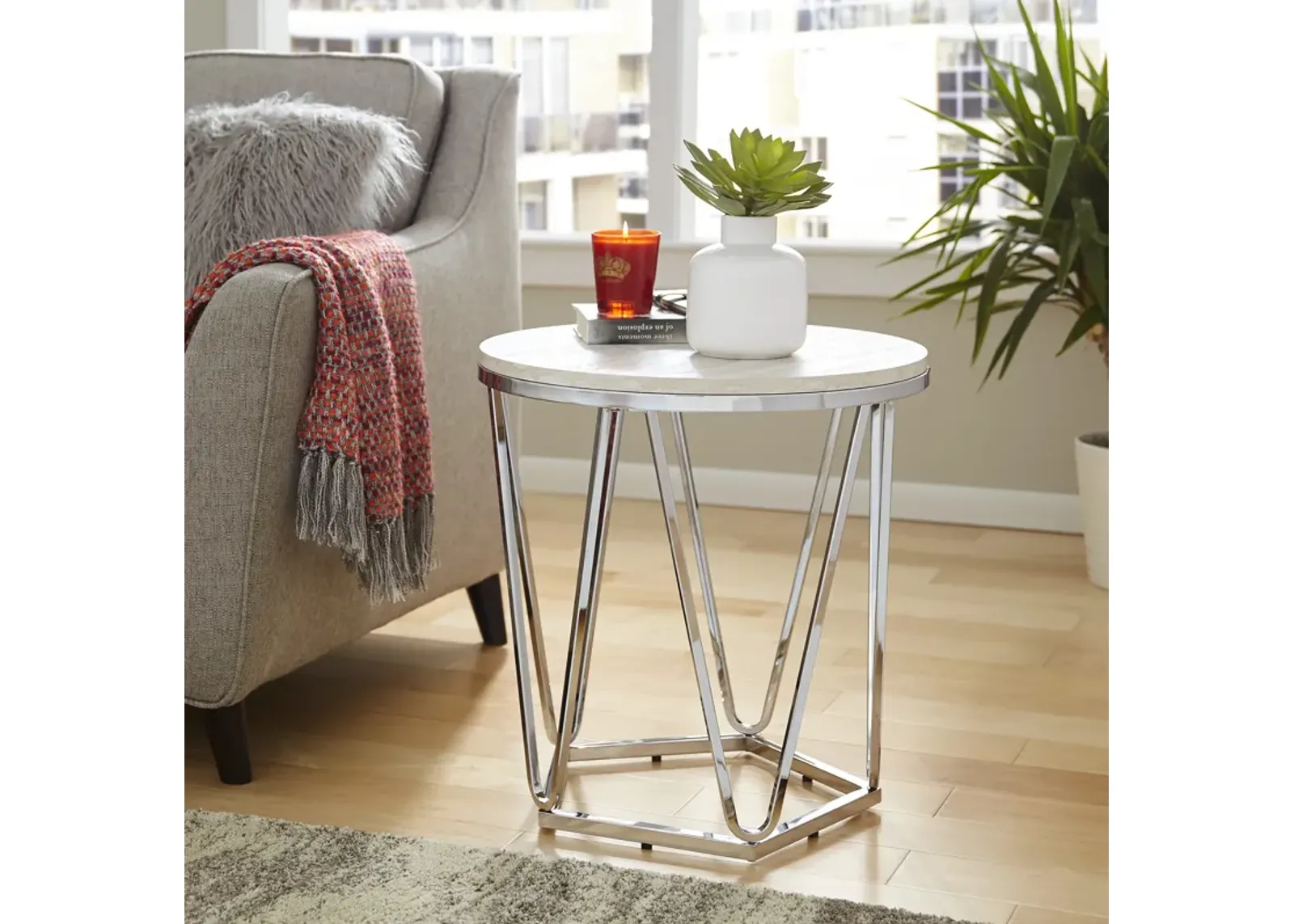 Luna Faux Stone Round Side Table