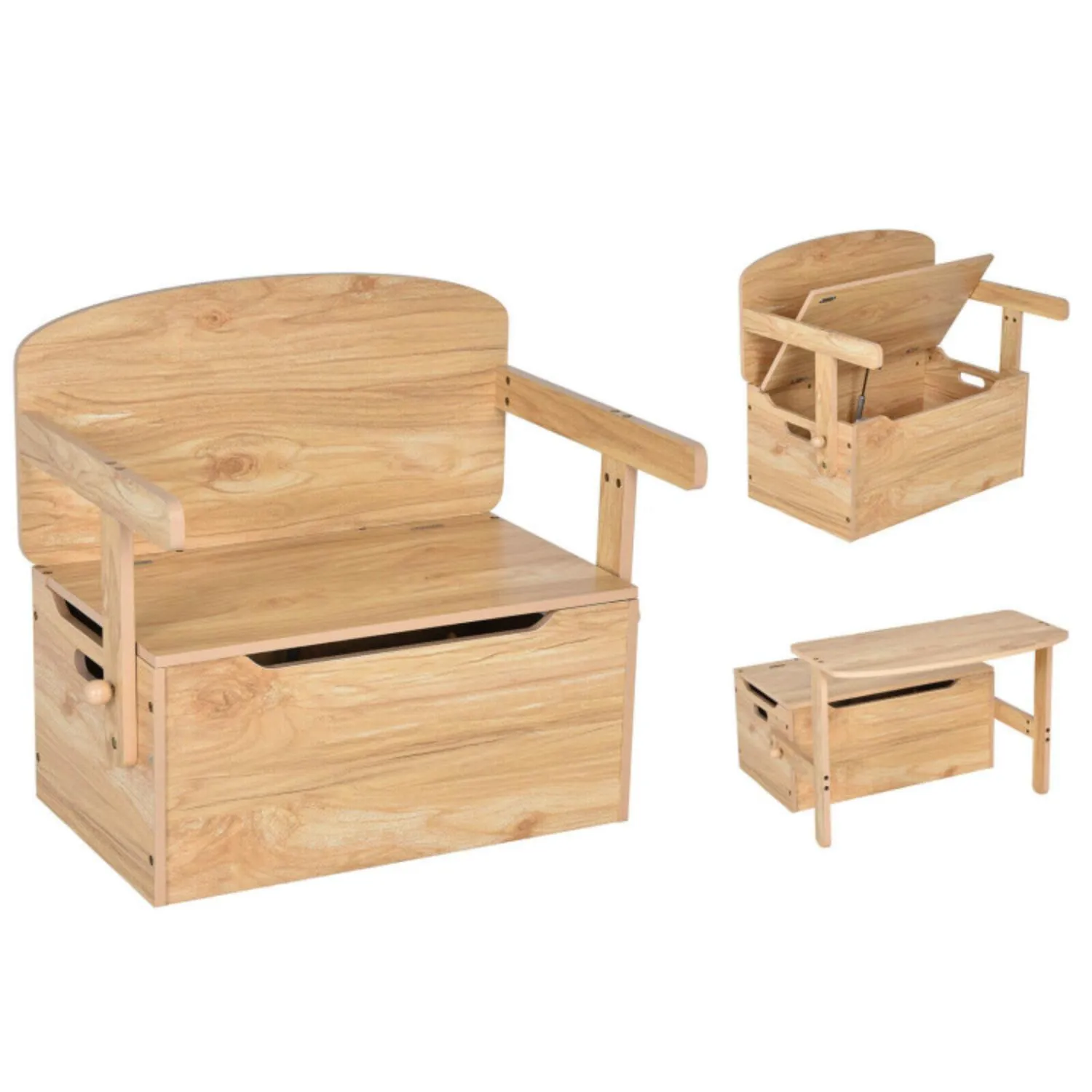 Hivvago 3-in-1 Kids Convertible Storage Bench Wood Activity Table and Chair Set