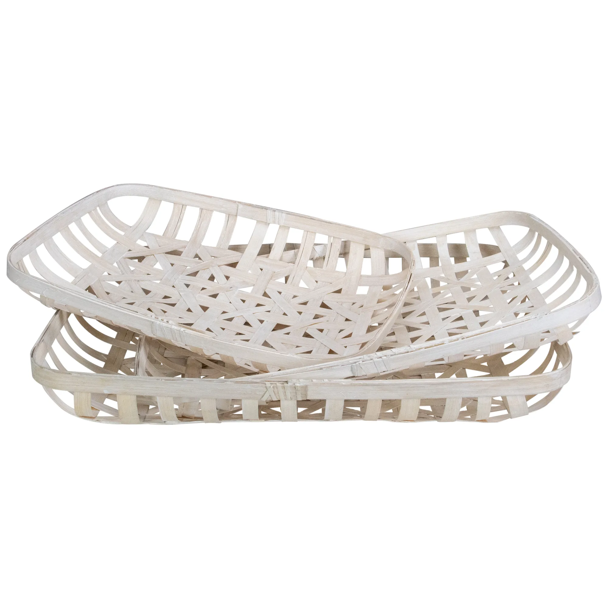 Set of 3 White Rectangular Lattice Tobacco Table Top Baskets