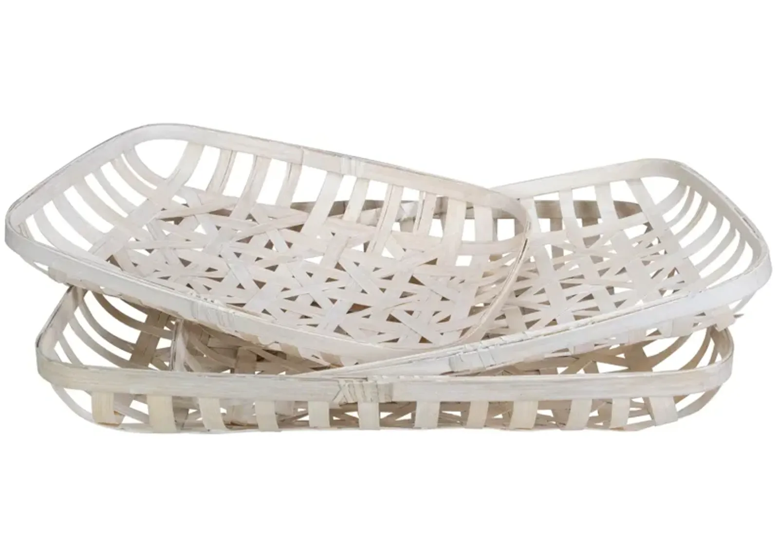 Set of 3 White Rectangular Lattice Tobacco Table Top Baskets