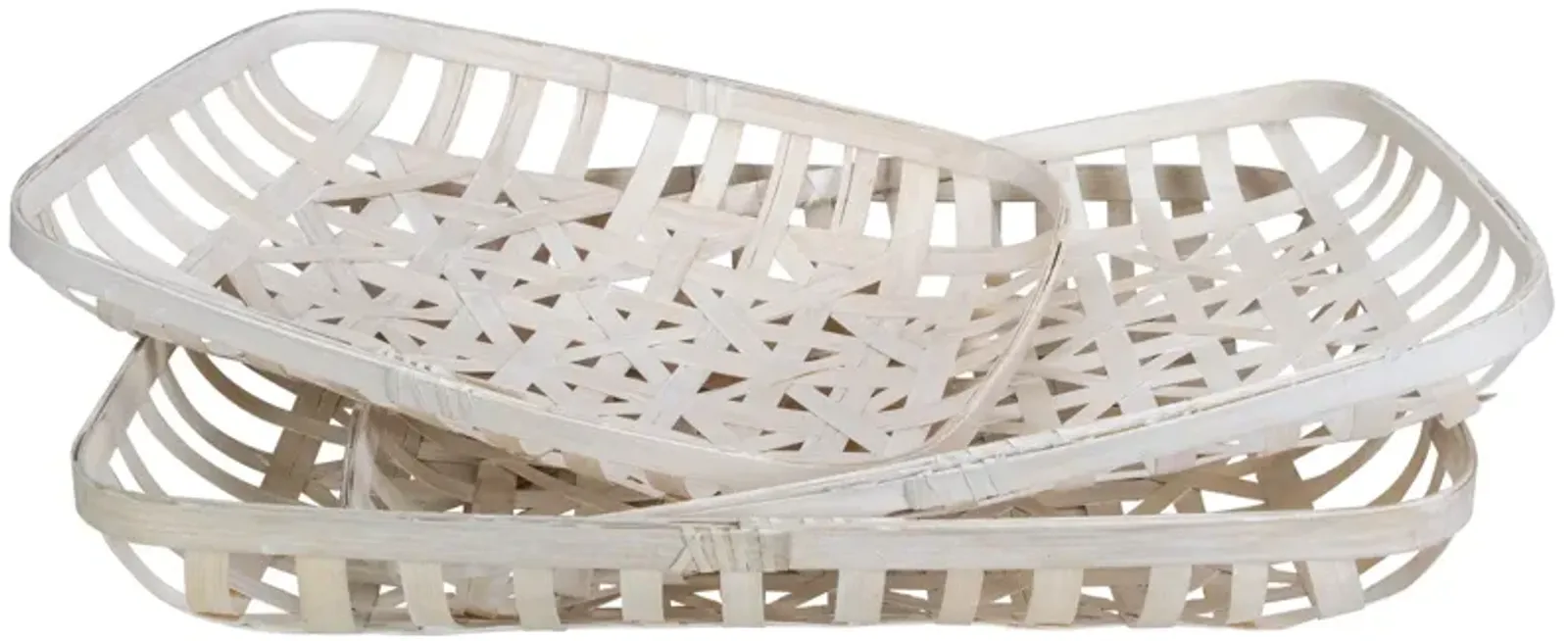 Set of 3 White Rectangular Lattice Tobacco Table Top Baskets