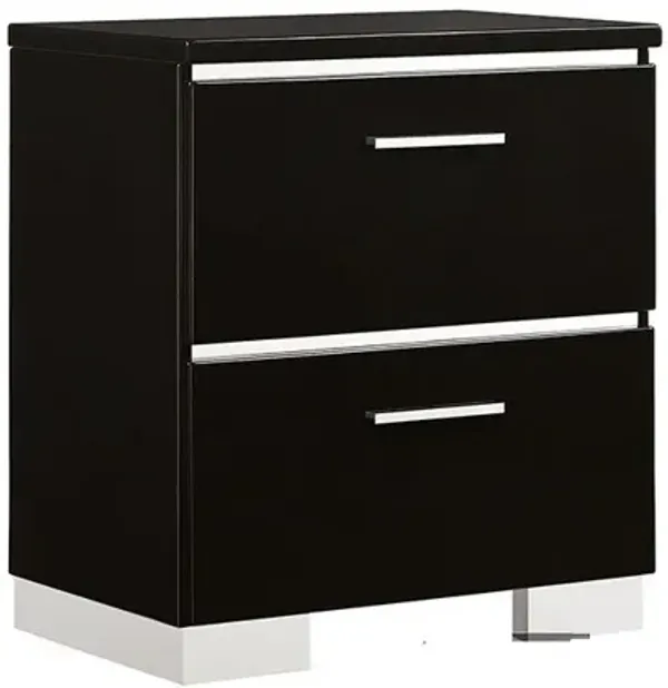 Streamdale Black Nightstand with USB Charger & Chrome Accents