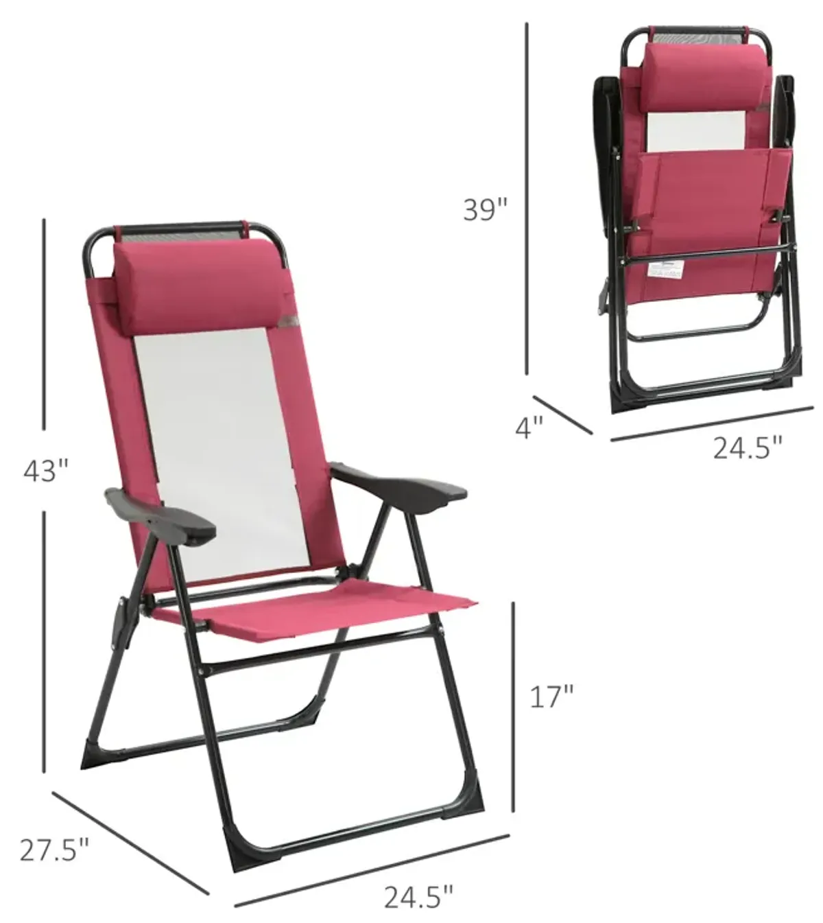 Red Outdoor Recliners: Set of 2 Folding Loungers for Patio