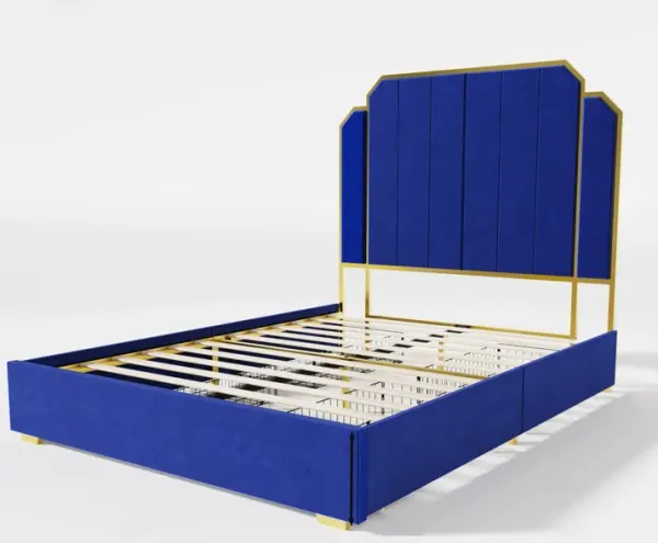 MONDAWE Queen Size Modern Platform Bed Frame and 59.06" Headboard, Upholstered Bed with Golden Plating Trim