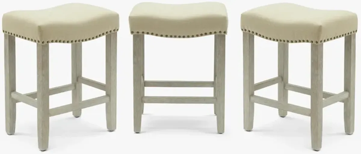 WestinTrends 24" Upholstered Saddle Seat Antique Gray Counter Stool (Set of 3)