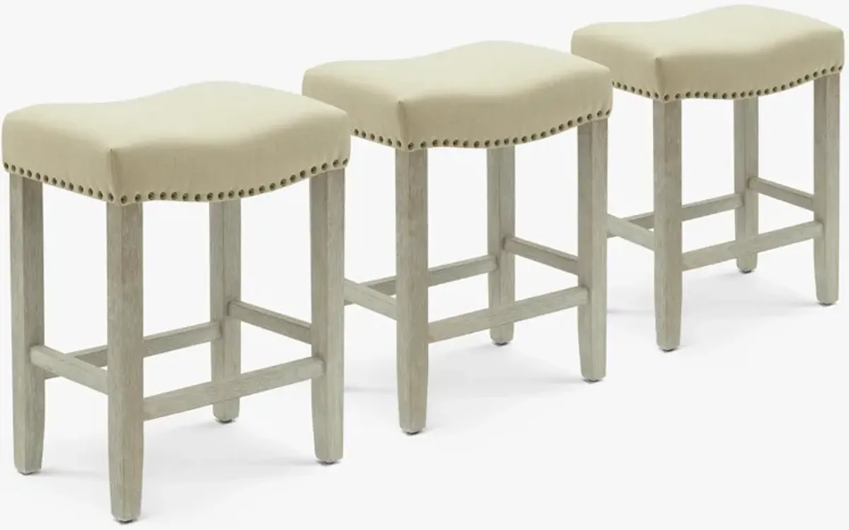 WestinTrends 24" Upholstered Saddle Seat Antique Gray Counter Stool (Set of 3)