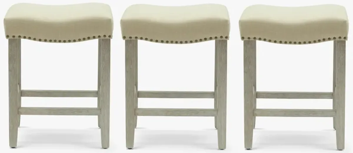 WestinTrends 24" Upholstered Saddle Seat Antique Gray Counter Stool (Set of 3)