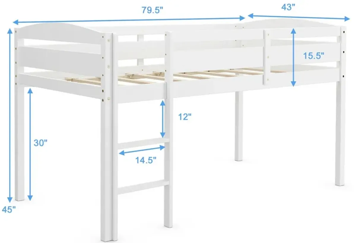 Wooden Twin Low Loft Bunk Bed with Guard Rail and Ladder