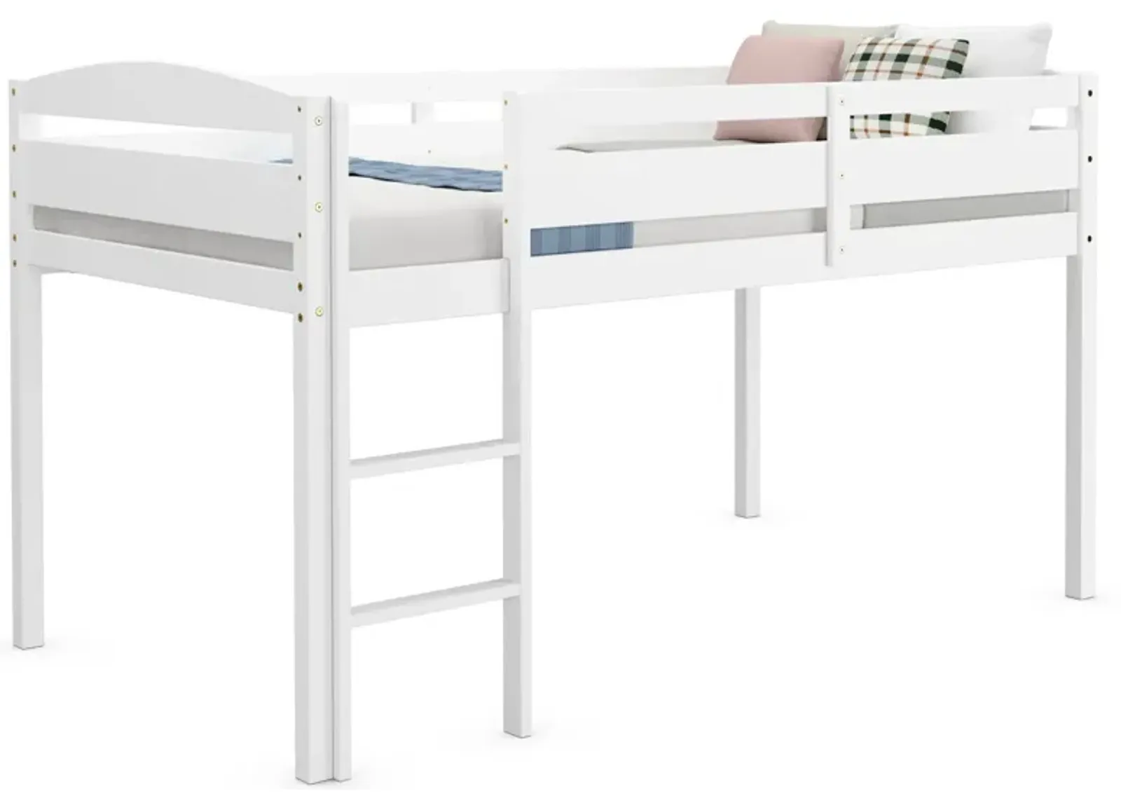 Wooden Twin Low Loft Bunk Bed with Guard Rail and Ladder