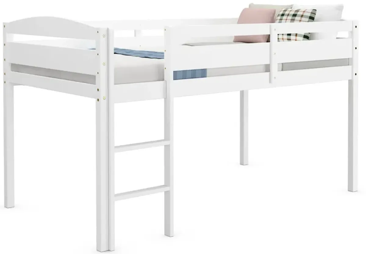 Wooden Twin Low Loft Bunk Bed with Guard Rail and Ladder