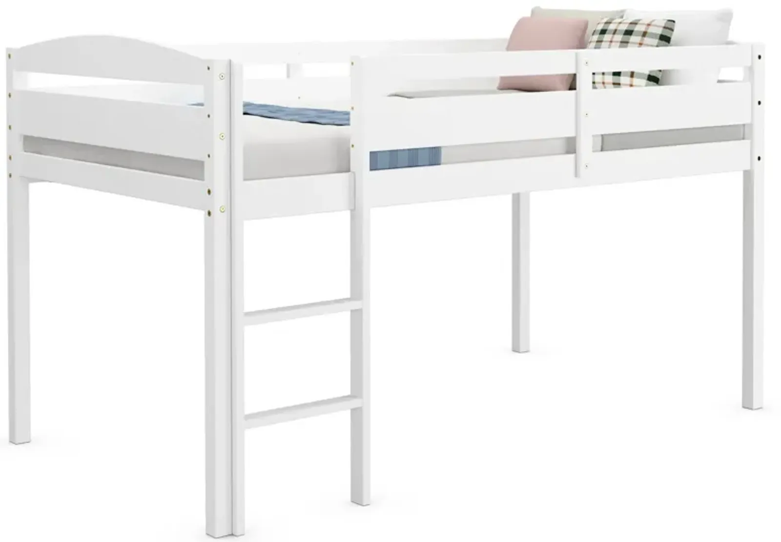 Wooden Twin Low Loft Bunk Bed with Guard Rail and Ladder.