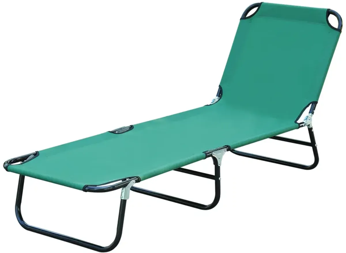 Outsunny Folding Chaise Lounge Pool Chair, Outdoor Sun Tanning Chair with Pillow, 5-Level Reclining Back, Steel Frame & Breathable Mesh for Beach, Yard, Patio, Green