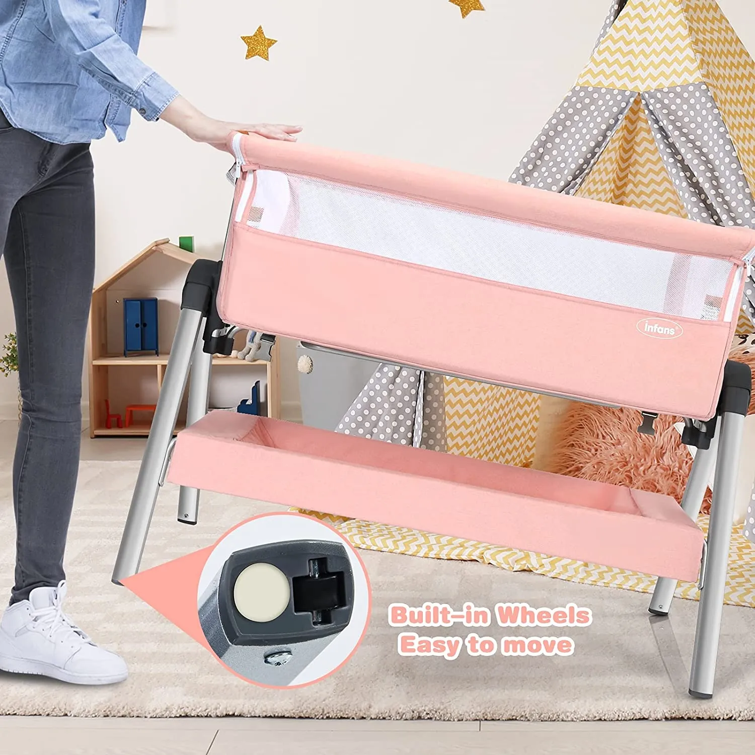 Portable Baby Bedside Sleeper with Adjustable Heights and Angle