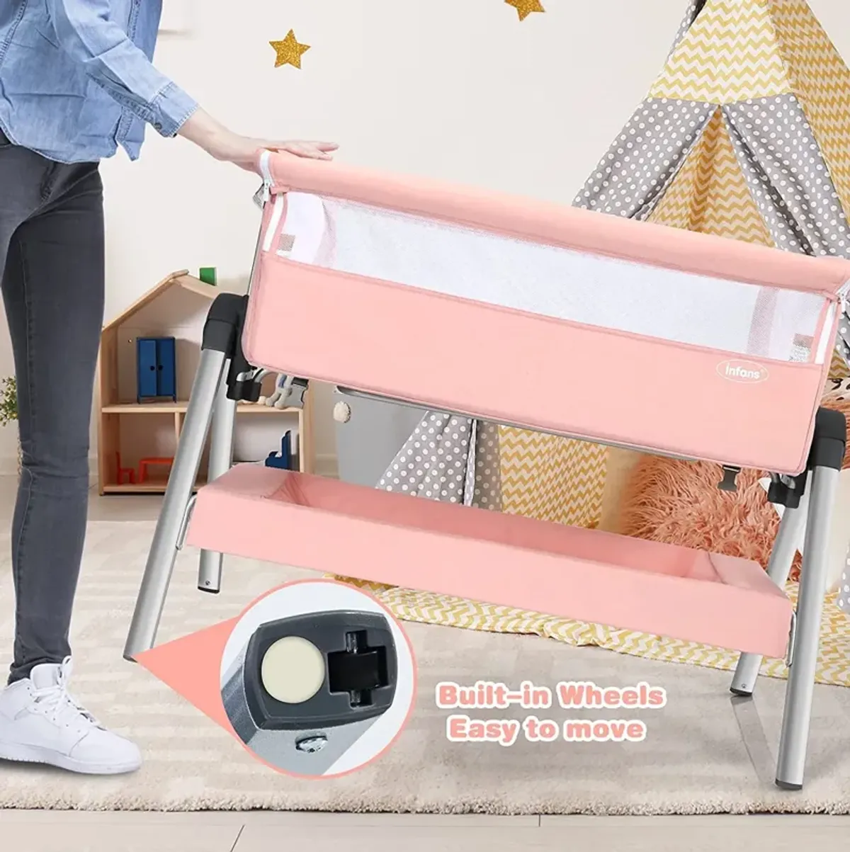 Portable Baby Bedside Sleeper with Adjustable Heights and Angle