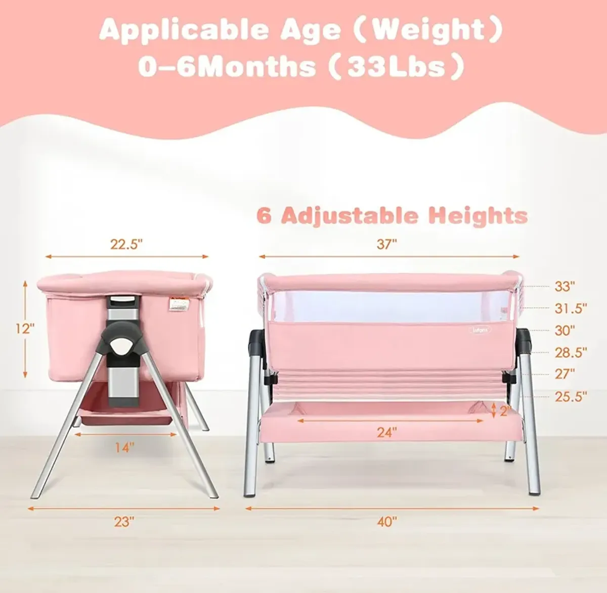 Portable Baby Bedside Sleeper with Adjustable Heights and Angle