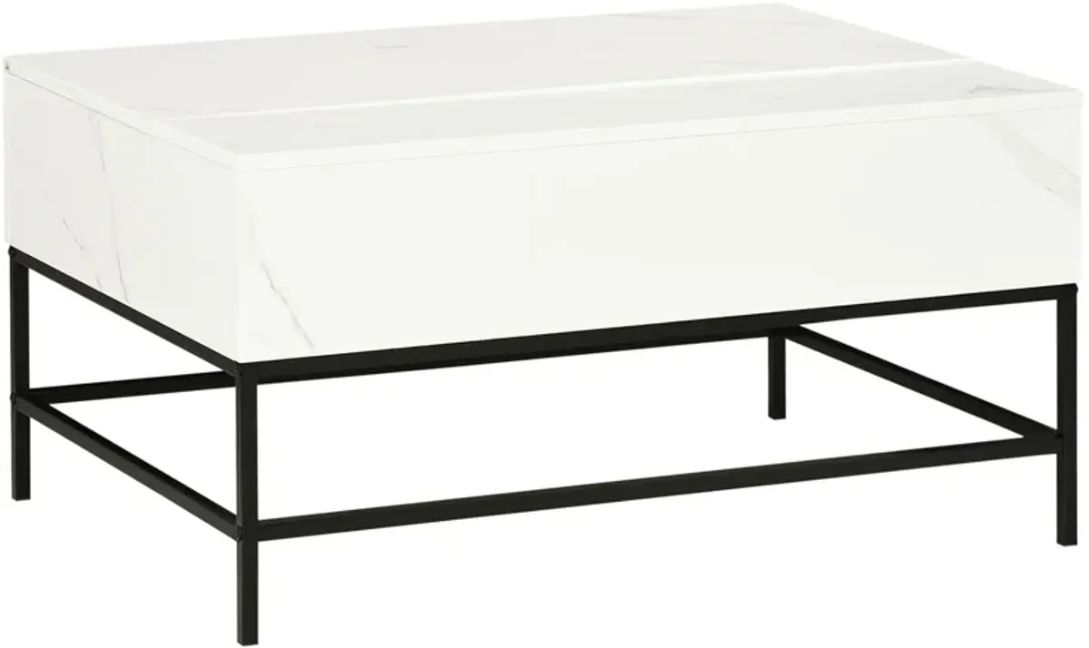 HOMCOM Modern Lift Top Coffee Table with Hidden Storage Compartment and Metal Legs, for Living Room, Home Office, White