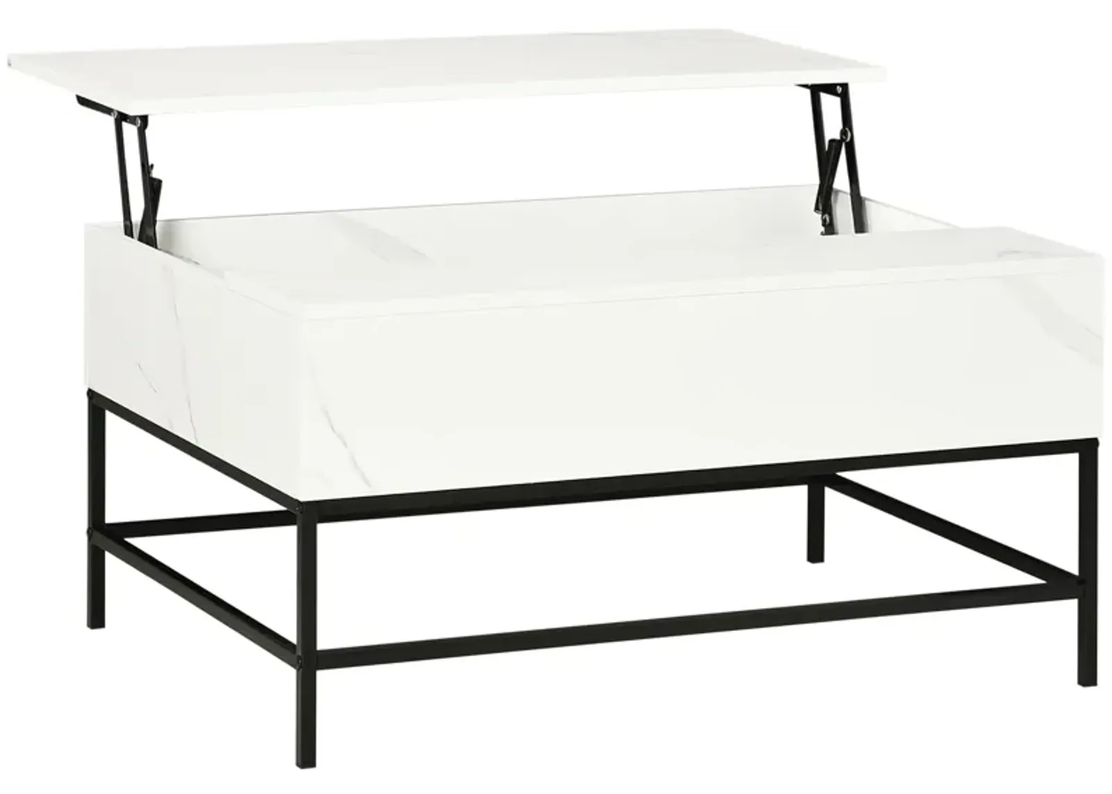 HOMCOM Modern Lift Top Coffee Table with Hidden Storage Compartment and Metal Legs, for Living Room, Home Office, White