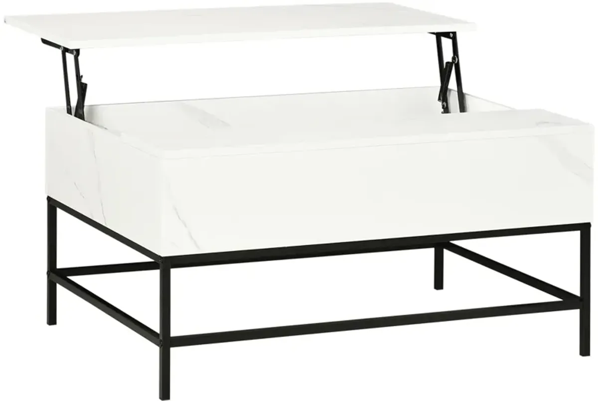 HOMCOM Modern Lift Top Coffee Table with Hidden Storage Compartment and Metal Legs, for Living Room, Home Office, White